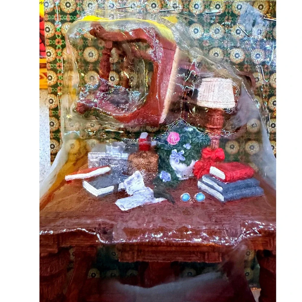 Vintage Miniature Library Desk Diorama Resin Figurine with‎ Chair and Books NIB